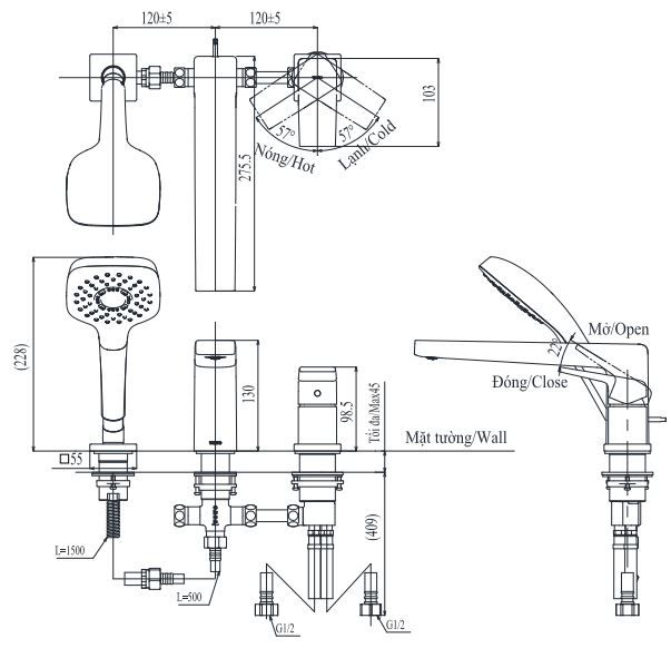 Bản vẽ vòi gắn thành bồn tắm TBG10305AA TOTO