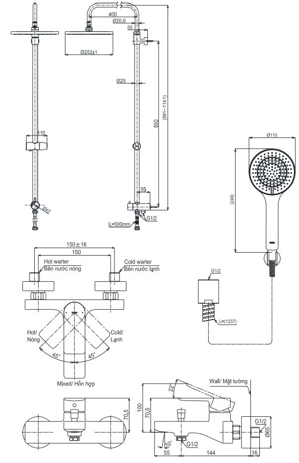 Bản vẽ sen cây TOTO TBG13302A-TBW13020V-TBW09010V