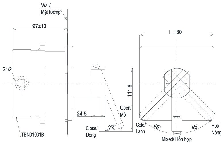 Bản vẽ van điều chỉnh nước TOTO TBG153C0A TBN01001B