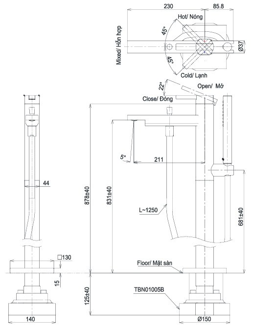Bản vẽ vòi xả bồn TOTO TBG153J0A TBN01105B