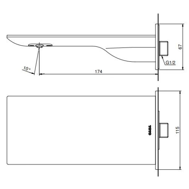 Bản vẽ vòi xả sàn TBP 02001B MBLTOTO gắn tường
