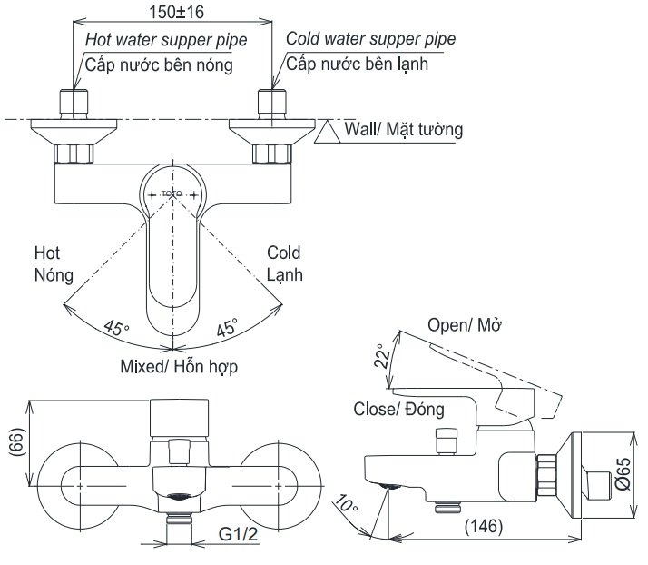 Bản vẽ củ sen tắm TBS06302V TOTO 
