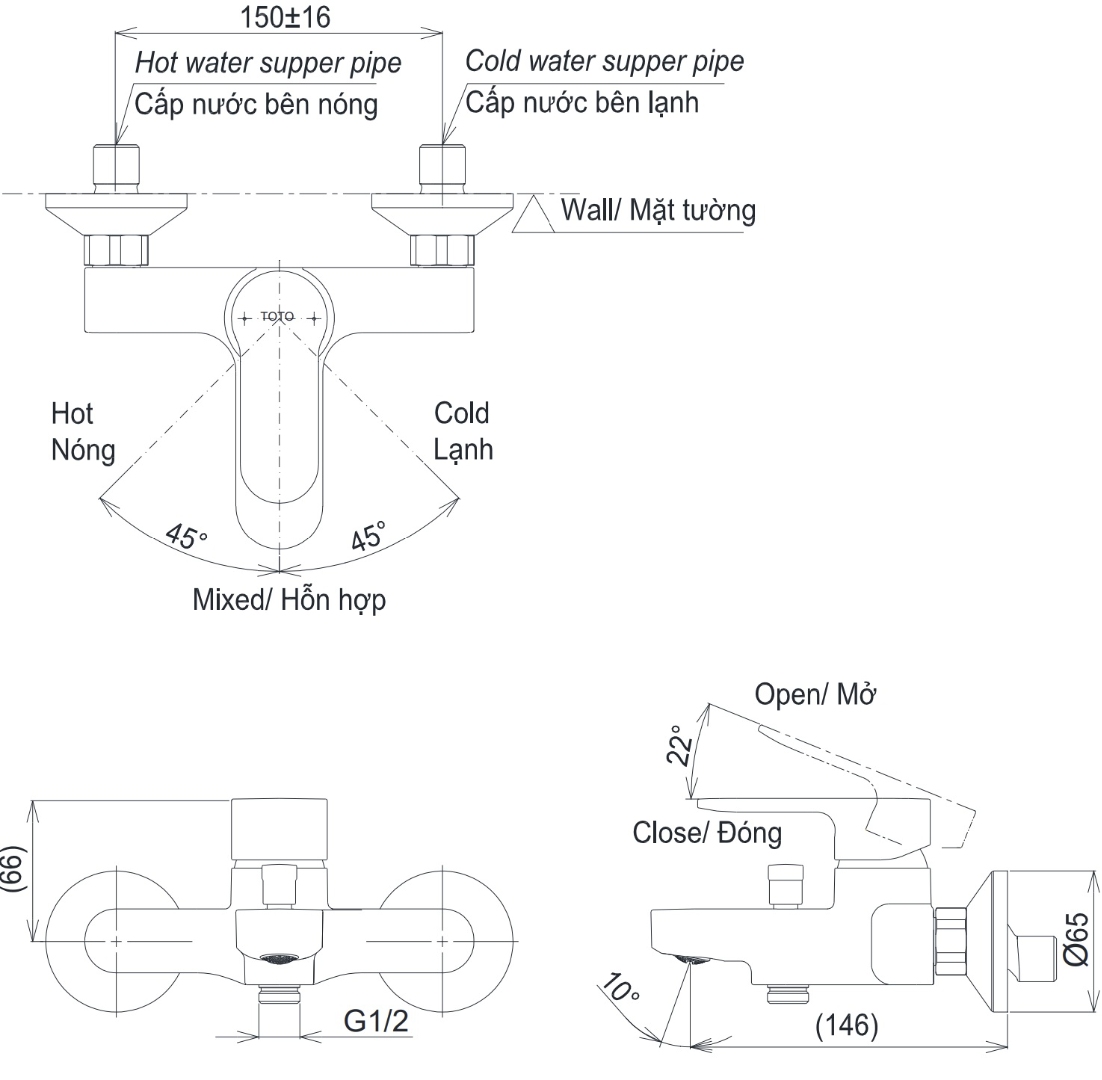 Bản vẽ kích thước củ sen Toto TBS06302V