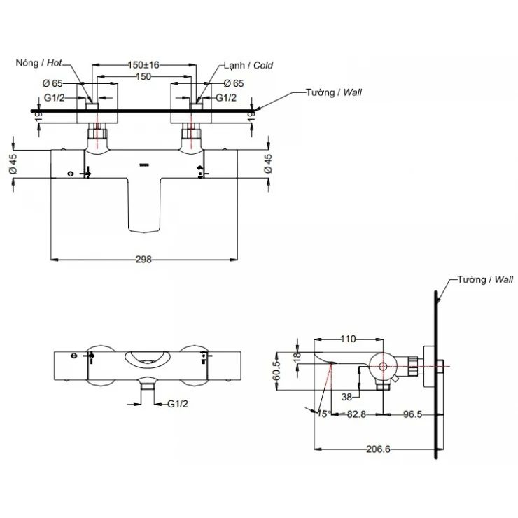 Bản vẽ kỹ thuật vòi hoa sen TOTO TBV 01402BA MBL