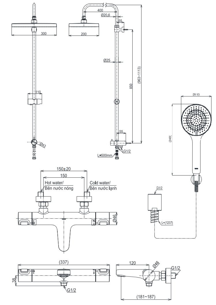Bản vẽ sen cây nhiệt độ Toto TBV09400V TBW13040V TBW09010V