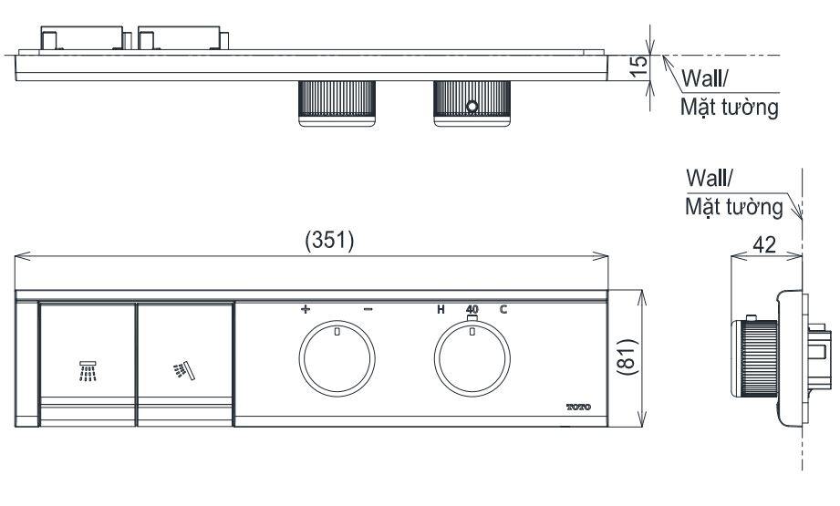 Bản vẽ bảng điều chỉnh sen tắm TBV11120+TBN11BC0A TOTO âm tường