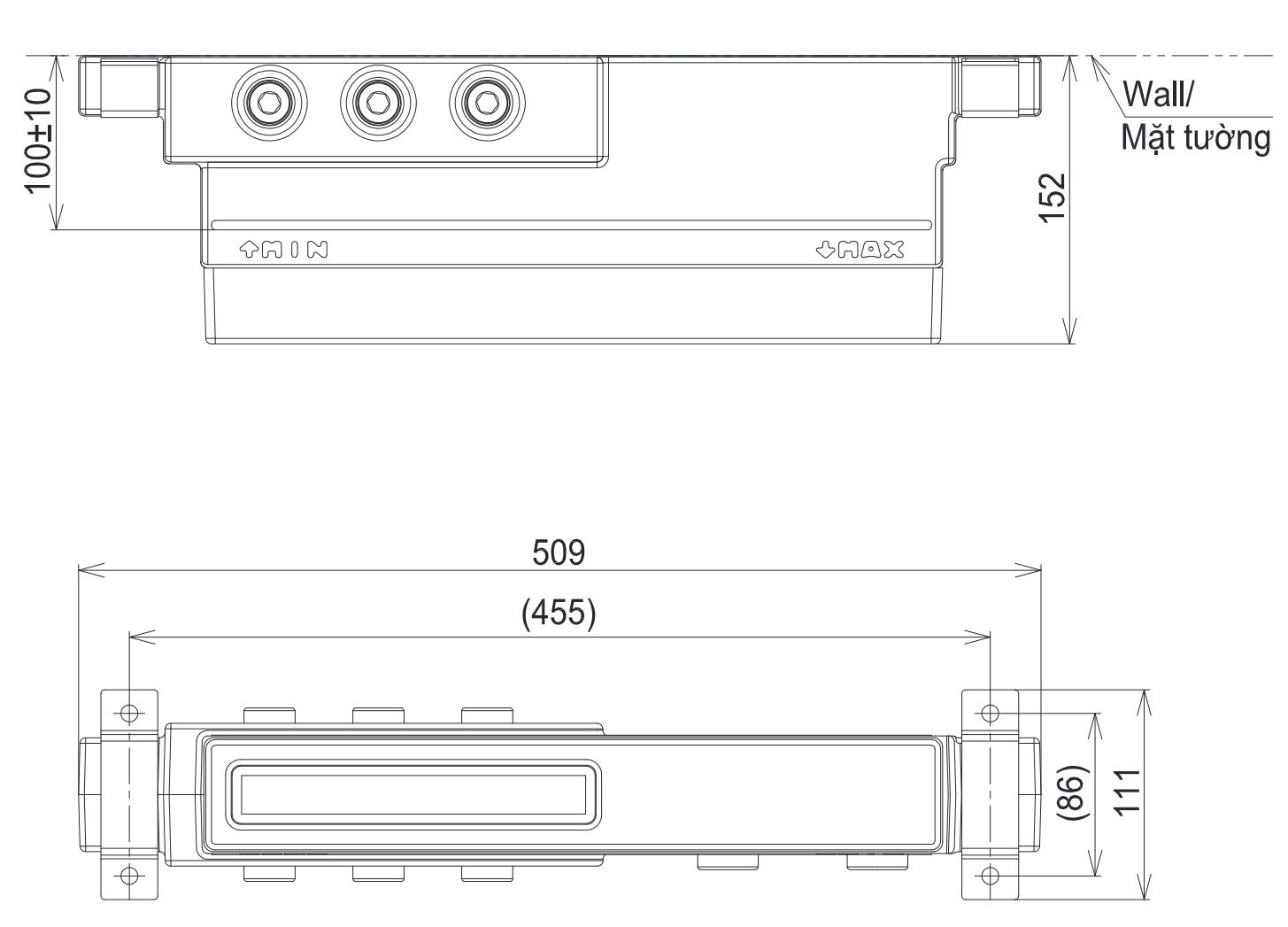 Bản vẽ kích thước phần âm sen âm tường Toto TBN11DC0A