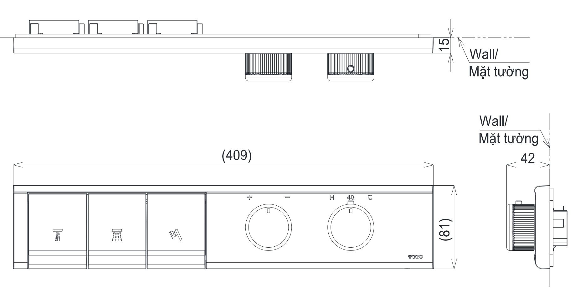 Bản vẽ kích thước mặt sen âm tường Toto TBV11130A