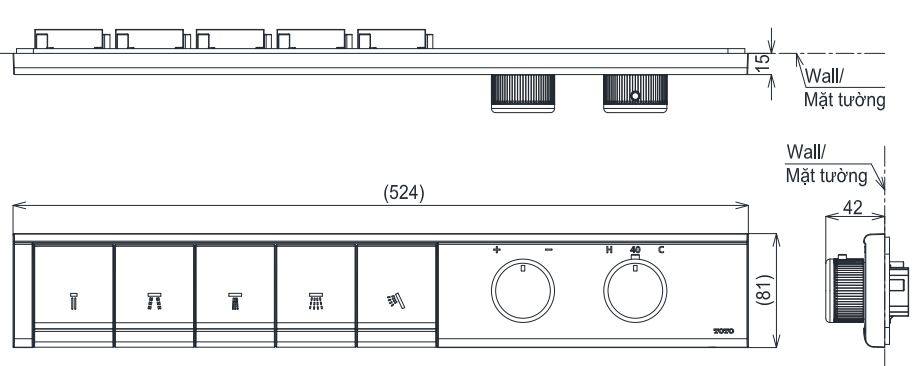 Bản vẽ kích thước bảng điều chỉnh sen tắm TOTO TBV11150+TBN11HC0A