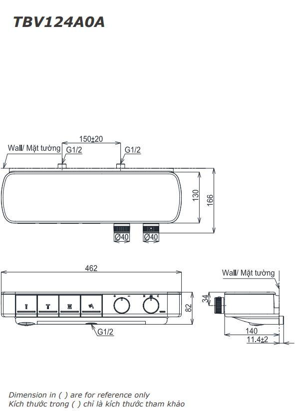 Bản vẽ kích thước vòi sen TBV124A0A