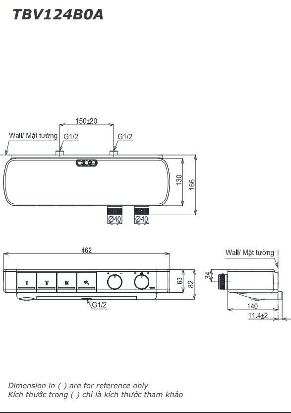 Bản vẽ kích thước vòi sen TBV124B0A
