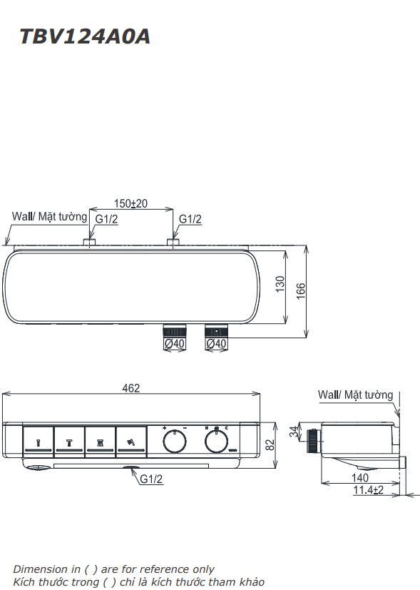 Bản vẽ kích thước vòi sen TBV124B0A