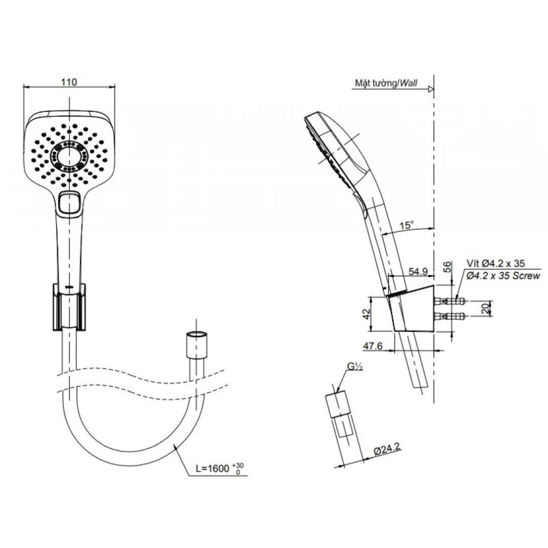 Bản vẽ tay sen tắm TOTO TBW 02006A BFG