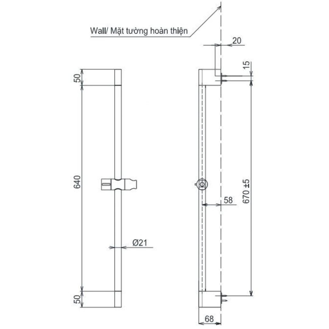 Bản vẽ thanh trượt tay sen TBW07019 A BFG TOTO