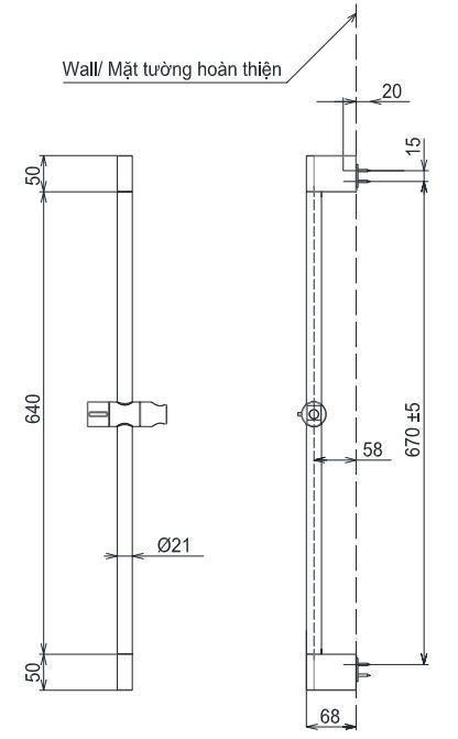 Bản vẽ thanh trượt tay sen TBW07019A TOTO