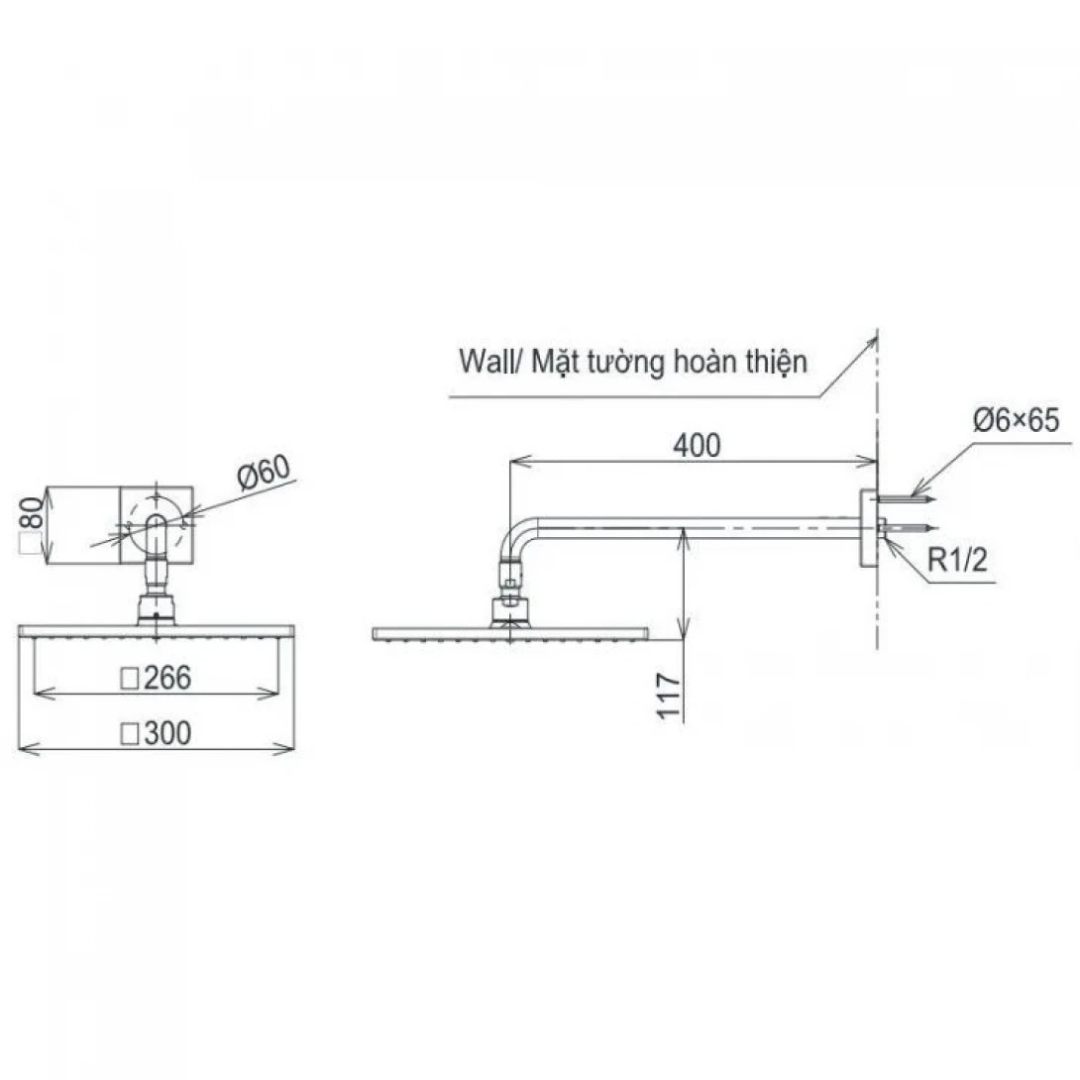 Bản vẽ bát sen tắm TBW 08003A BFG TOTO gắn tường