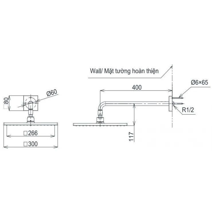 Bản vẽ bát sen tắm TBW 08003A MBL TOTO gắn tường