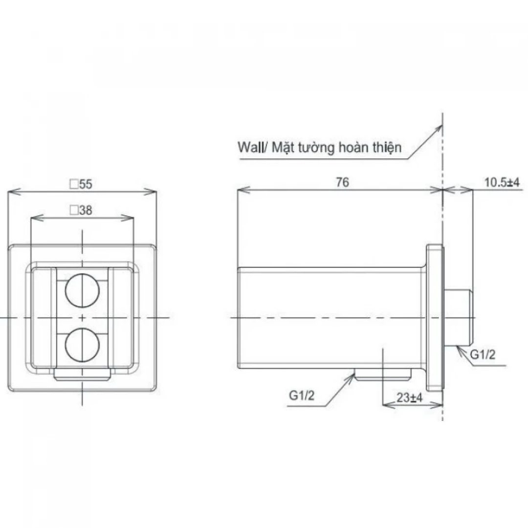 Bản vẽ kích thước cút nối TBW08010A-BFG TOTO