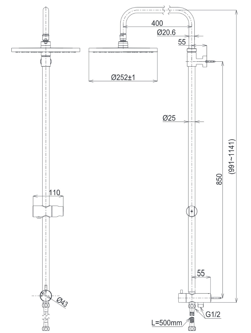 Bản vẽ kích thước thân sen rời Toto TBW13020V