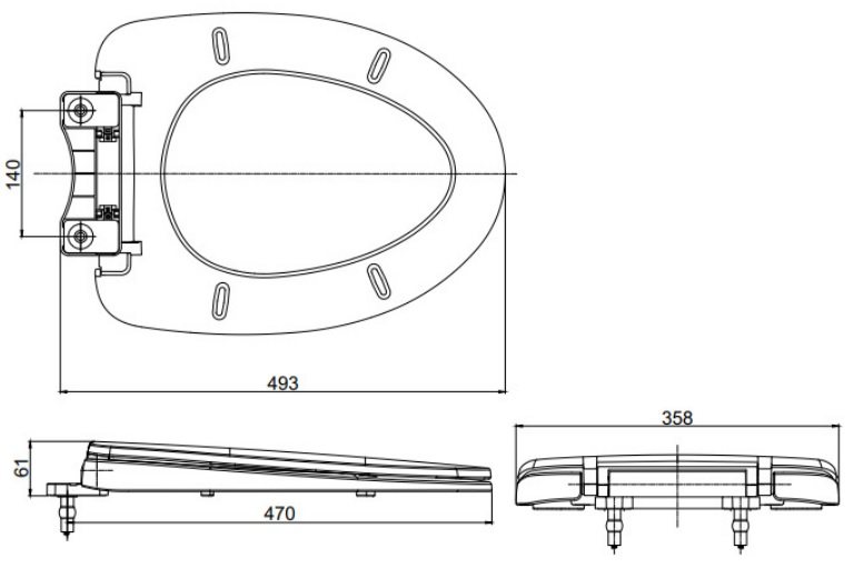 Bản vẽ kích thước nắp nhựa bồn cầu Toto TC395 VS