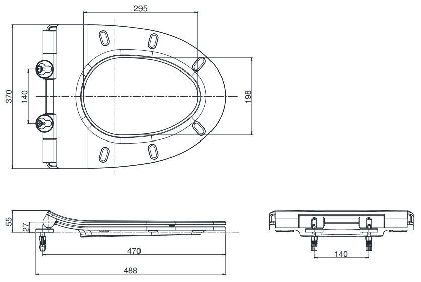 Bản vẽ kỹ thuật nắp nhựa bồn cầu Toto TC600VS