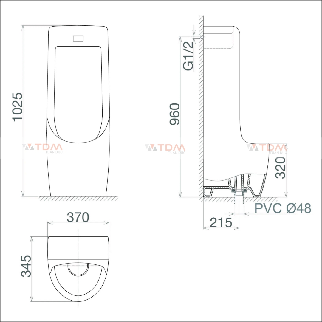 Bản vẽ kích thước bồn tiểu Viglacera TD4