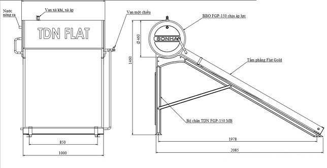 Bản vẽ  máy năng lượng mặt trời Sơn Hà tấm phẳng 220L