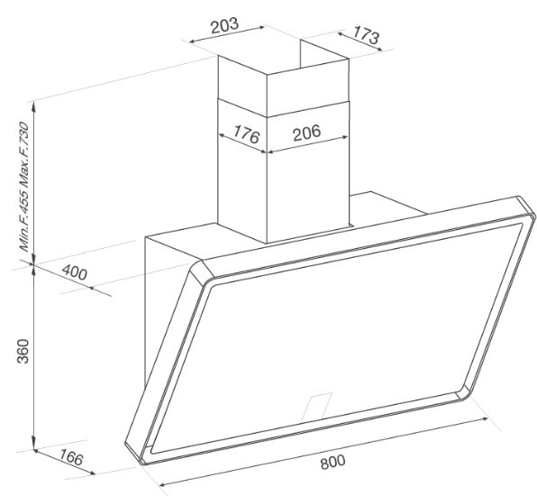 Bản vẽ kỹ thuật máy hút mùi áp tường TIME K-153MB Malloca