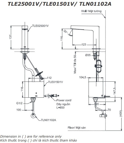 Bản vẽ vòi tự động TOTO TLE 25001V