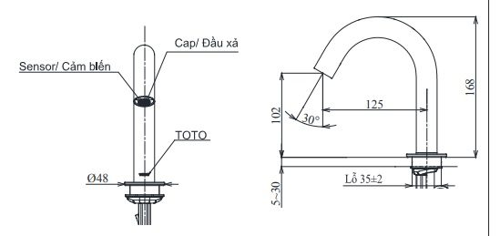 Bản vẽ vòi tự động TOTO TLE 29001 V