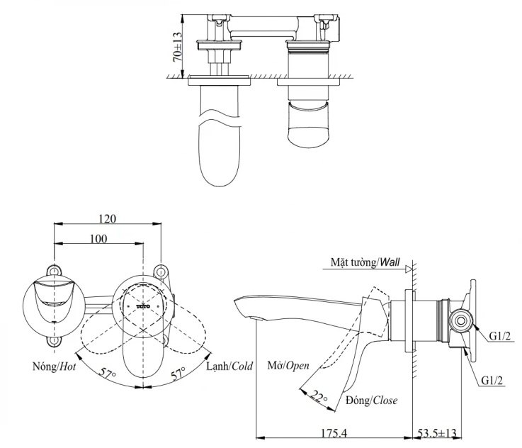 Bản vẽ kỹ thuật vòi TOTO TLG 01310BB MBL âm tường