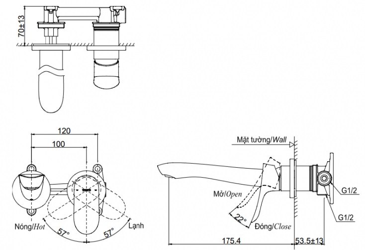 Bản vẽ vòi lavabo TLG01311BB#PFG TOTO gắn tường