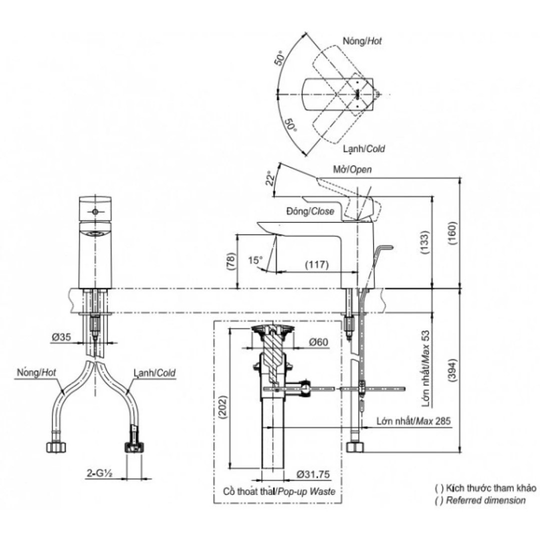 Bản vẽ kích thước vòi lavabo TOTO TLG02301BBGP