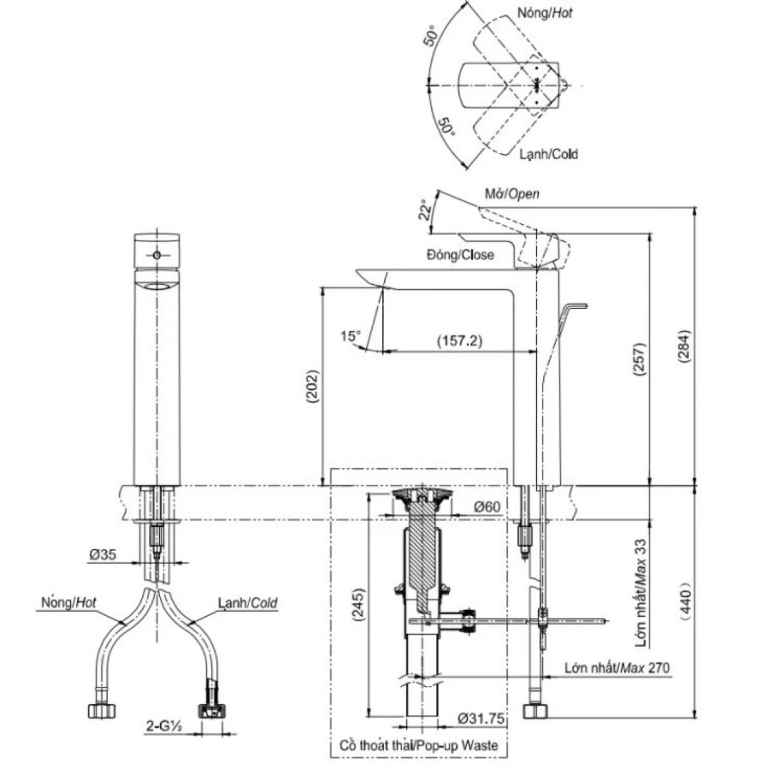 Bản vẽ vòi chậu rửa mặt TOTO TLG02307B-BGP