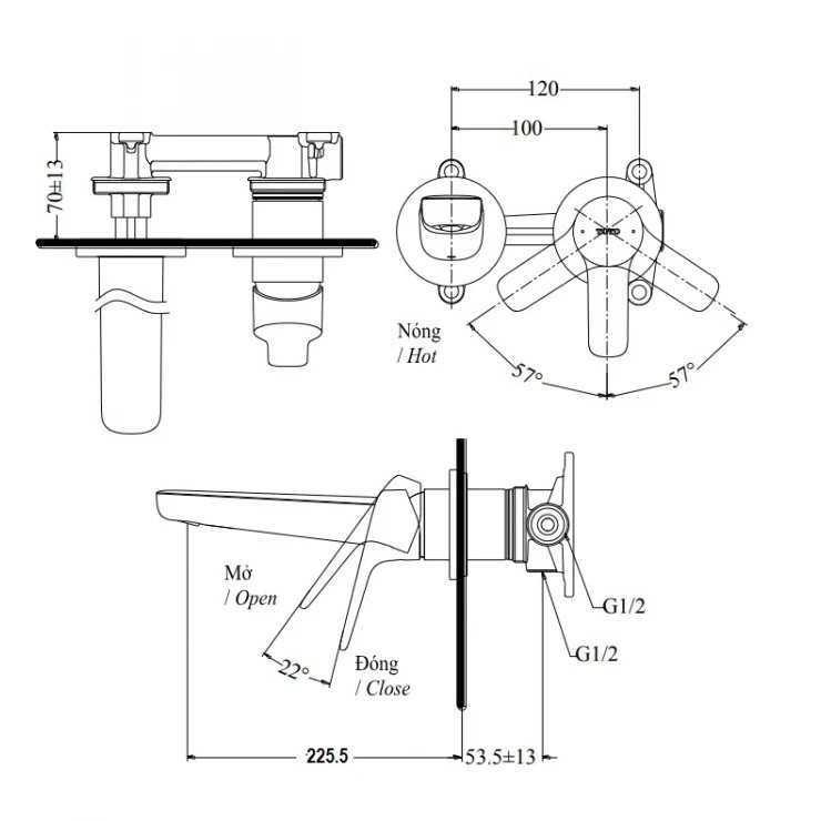 Bản vẽ vòi chậu gắn tường TLG03308BB MBL TOTO
