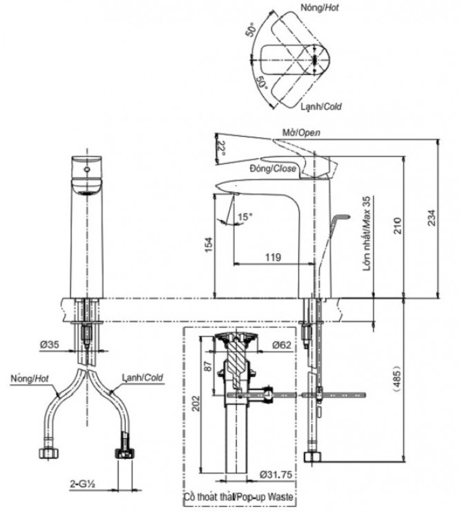 Bản vẽ vòi chậu rửa mặt TOTO TLG04304B#PFG