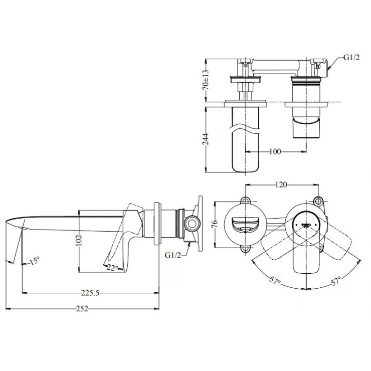 Bản vẽ kích thước vòi TOTO TLG04310BB MBL âm tường