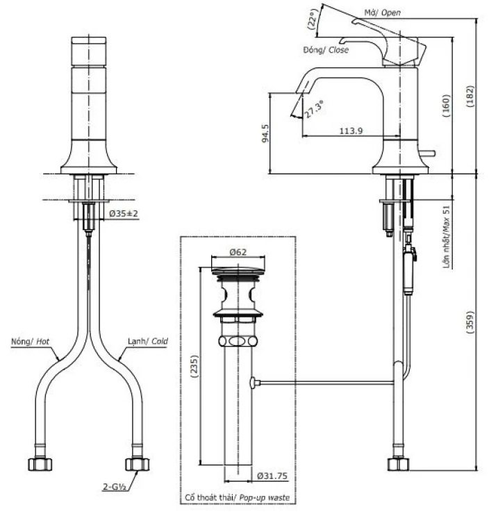 Bản vẽ kỹ thuật vòi chậu rửa mặt TOTO TLG08301B MBL