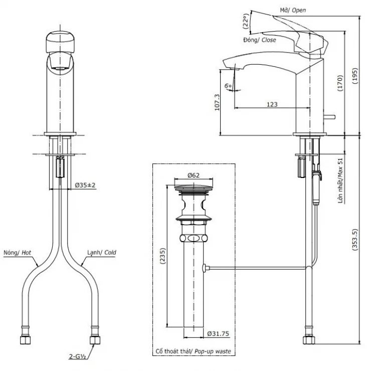Bản vẽ kỹ thuật vòi chậu rửa mặt TOTO TLG09301B MBL thân thấp