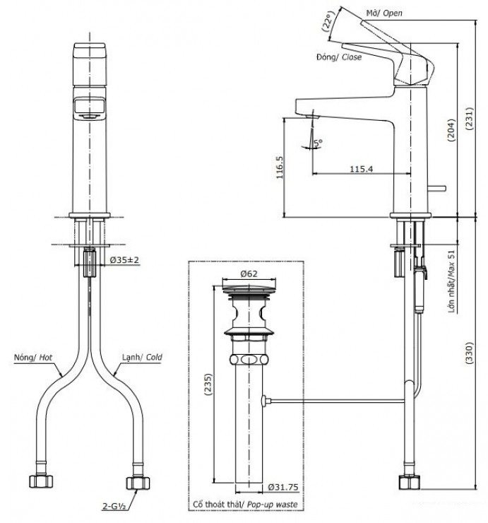 Bản vẽ kỹ thuật vòi lavabo TOTO TLG10301B#PFG