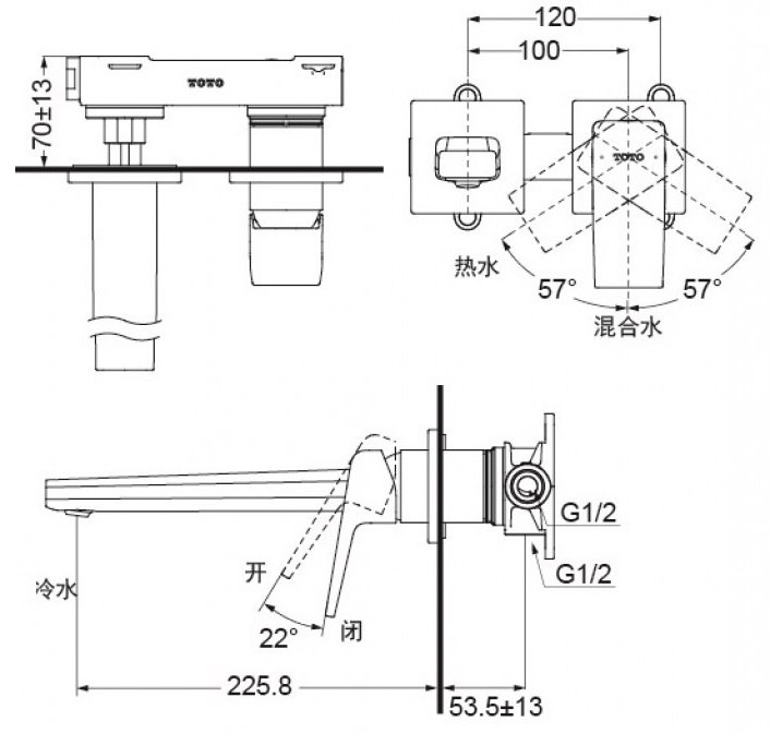 Vòi Lavabo TOTO TLG10308BB#PFG Nóng Lạnh Gắn Tường Vàng Pháp Bóng - Tuấn Đức