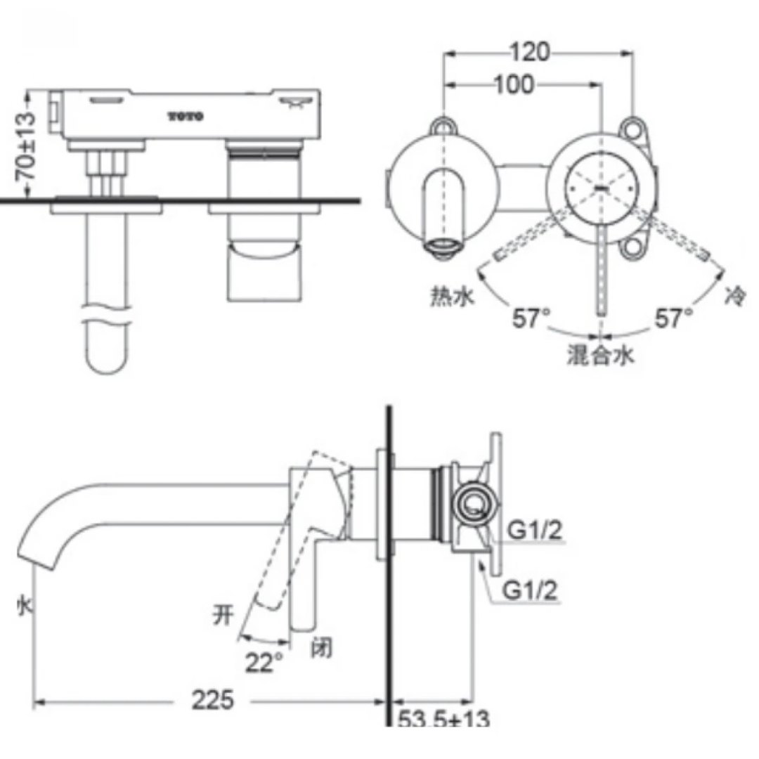 Bản vẽ kỹ thuật vòi gắn tường TOTO TLG11308BA-MBL