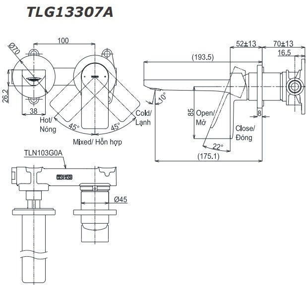 Bản vẽ vòi chậu TLG13307A