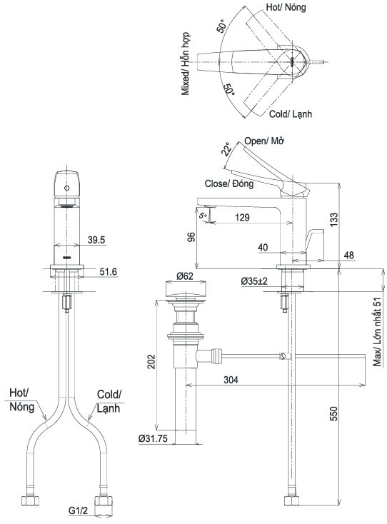 Bản vẽ vòi chậu rửa mặt TOTO TLG 163A0A