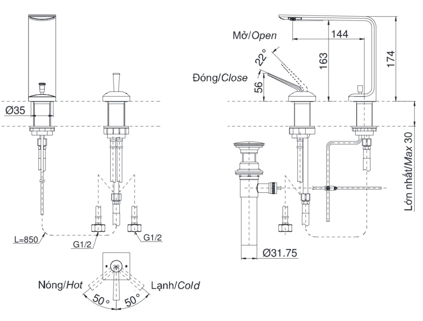 Bản vẽ kích thước vòi Neorest Toto TLP02304 B