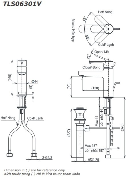 Bản vẽ vòi chậu rửa mặt TOTO TLS 06301V
