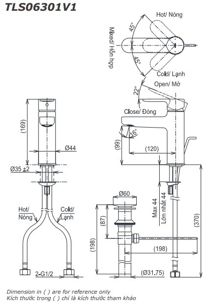 Bản vẽ vòi chậu rửa mặt TOTO TLS 06301V1