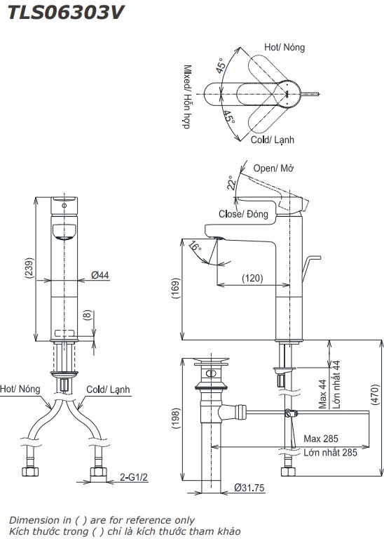 Bản vẽ kỹ thuật vòi chậu rửa mặt TOTO TLS 06303V