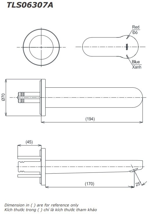 Bản vẽ vòi lavabo TLS06307A TOTO gắn tường