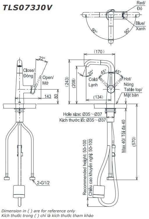 Bản vẽ kỹ thuật vòi chậu rửa mặt TOTO TLS 073J0V